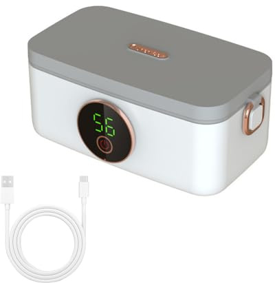 MiOYOOW Gamelle Chauffante Electrique, 1000ML Lunch Box Chauffante Portable Sans Fil, 45W Boîtes-repas Isotherme Amovibles, pour le Travail, le Bureau, la Voiture, les Voyages