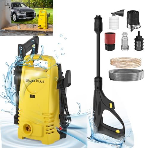 Jet Wash, idropulitrice, idropulitrice elettrica da giardino, 1100 W, idropulitrice portatile con tubo da 55 bar/7 m, per attrezzi da giardino con ugello a getto 3 in 1, per cortile/auto/moto