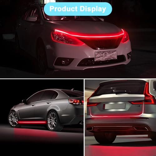 CGEAMDY Luces De Circulación Diurna, Tiras Luz LED Para Capó Coche, Tira Luces LED Para Exterior Coche Decorativa, Tira Luz LED Dinámico Para Coche, Accesorios Decorativos Universales Coches(Rojo)