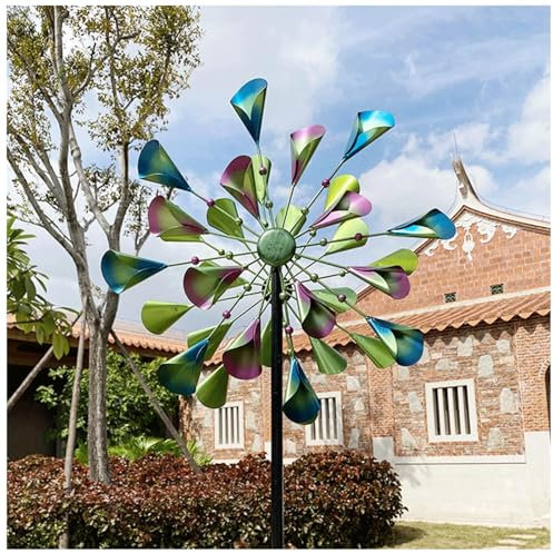 BesBet Magische Windmühlen, 200×52cm,Doppelwindrad,Kugellager Windrad Metall Garten Einzigartige und Magische Wind Spinner für Garten Hof Rasen Hinterhöfe