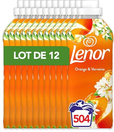 Lenor Adoucissant, 504 Lavages (12 x 42 Lavages), Orange et Verveine, 24H De Fraîcheur Relaxante, Avec Une Touche D’Huiles Essentielles