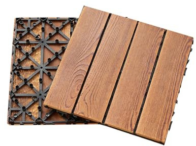 Caillebotis Exterieur, Carreaux en Bois pour Balcon et Terrasse avec Système de Grille de Drainage Faciles à Poser Antidérapant pour Patio Balcon Jardin Balcon 12''x12'' 12''x24'' Brushing A 11PCS