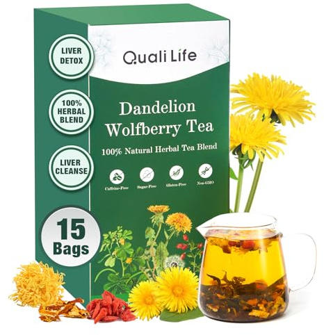 Dandelion Wolfberry Tea - Liver & Kidney Detox Herbal Tea, Summer Cleanse with Chrysanthemum, Wolfberry, Organic Dandelion Root, Cassia Seed, Licorice Chinese Herbal Tea Bag