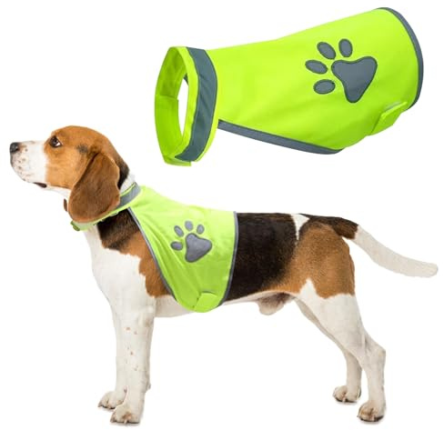 Dcsfadq Sicherheitsweste für Kleine Hunde, Fluoreszierendes Grün mit Pfotenmotiv, Atmungsaktiv und Leicht, Reflektierende Hundeweste, Welpensicherheitsweste für Draußen Nächtliche Spaziergänge (S)