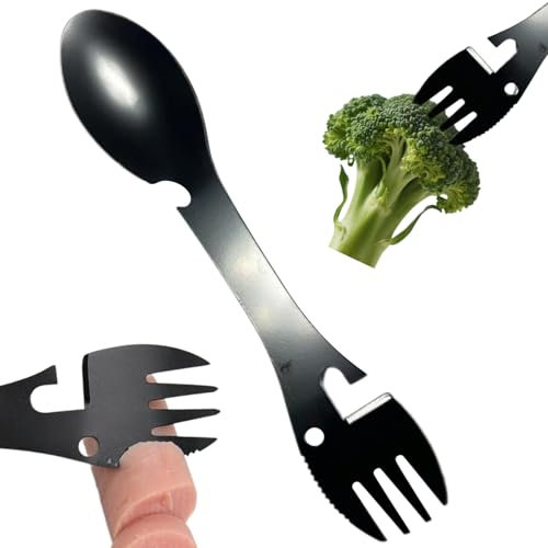 Travel Cutlery - Premium Spork Reusable- Portable Camping Cutlery Set,Bottle Can Opener Outdoor Spoon Fork Eating Multi-Tool Utensil (Black)
