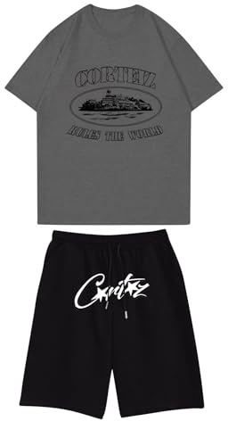 Generico Cortez Shorts Da Uomo, Tuta Sportiva Da Uomo, Unisex 2 Pezzi Tuta, Estiva Corta Maglietta Short, casual Sweatsuit Set, Tute Da Jogging T-shirt e Pantaloncini