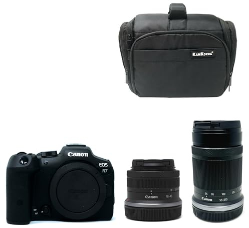 KamKorda Camera Bag + R7 Mirrorless Camera + RF-S 18-45mm + RF-S 55-210mm STM lens, 32.5MP APS-C CMOS Sensor, 4K60 10-Bit Video + 2 Year Warranty