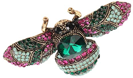 Bijoux de broche en matériau en alliage, intégrés d'insectes en cristal à la mode, épingle décorative en alliage en forme d'abeille rétro adaptée aux manteaux et costumes, vert. (Kaffe)