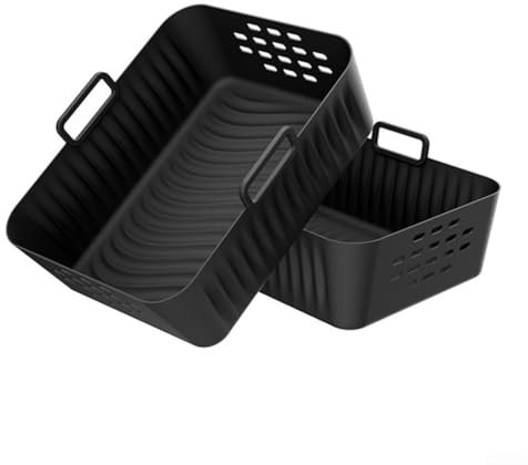 Air Fryer Silicone Baking Mat Rectangle Perforated Tray Insert Compatible With SL400UK SL401 Models Kitchen Cookware Black 21x16x7.5cm(Rectangular - Black)