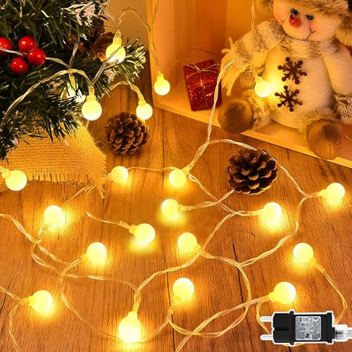 Dalugo Lichterkette Außen, 15M 100 LED Warmweiß Kugeln Lichterkette mit 6h Timer, Wasserdicht Lichterketten Aussen für Schlafzimmer,Balkon, Hochzeit