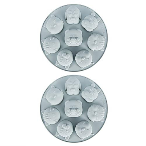 Fyearfly Lot de 2 moules en silicone en forme d'animal de dessin animé, accessoire de cuisson antiadhésif, facile à démouler, passe au lave-vaisselle, pour gâteaux, chocolats, cupcakes, gris