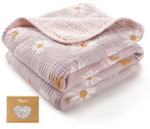 TILLYOU Musselin Decke Baby 4-lagig Pucktuch Baby 75x100 cm Musselintücher Baby Decke Baumwolle Baby Decke Neugeborenen Babydecke, Rosa Schmetterling
