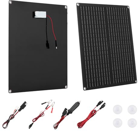 VEVOR Chargeur Batterie Panneau Solaire 30 W 12 V, Cellules Monocristallines, avec Contrôleur Intelligent Intégré, Câbles de Connexion, Étanchéité IP67, Portable, pour Voitures, Bateaux, Camping-cars