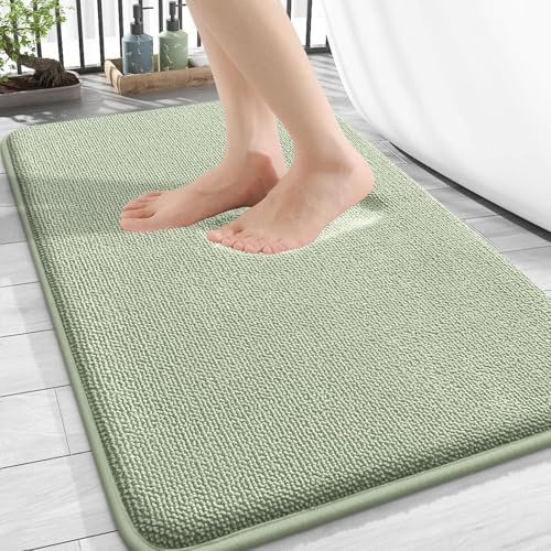 Homaxy Skumgummi badrumsteppe, mjuk badmatta, antiskid, tvättbar, tjock badmatta, absorberande, duschmatta, 40 x 60 cm, salviagrön
