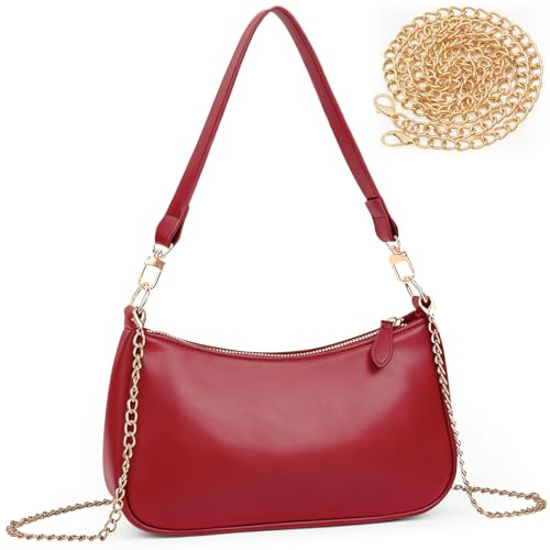Aucuu Bolso Bandolera Mujer, Bolsos de Hombro Pequeños, Mini Bolso de Cuero PU con Cadena, Embague Noche Elegante Clutch Messenger, Crossbody Bag Hobo, para Regalo de Cumpleaños y Aniversario-Rojo