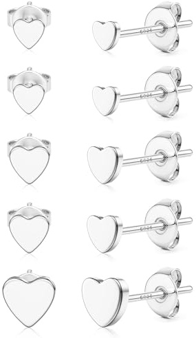 5Paar Ohrringe Silber 925 Hypoallergene Ohrstecker Set Damen - Kleine 14K Gold Vergoldet Ohrstecker Zirconia Kugel Herz Blumen Perlen Ohrringe Silber 925 Stecker Schmuck Geschenke Herz
