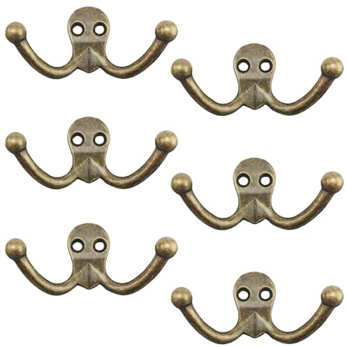 STIFFENERS 6Pcs Coat Hooks, Vintage Coat Hook for Door and Wall, Double Coat Hooks with Sturdy Design Suitable for Vintage Decoration Enthusiasts