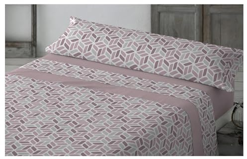 Juego de Ropa de Cama Térmico Pirineo – 3 Piezas – Sábanas de Franela para Invierno – Diseño de líneas abstractas (Rosa, Cama 90)