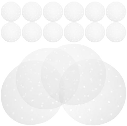 SHINEOFI 100pcs 10-inch Round Steaming Basket Liners with Holes, Perforated Air Fryer Paper Liners for Bamboo Steamers and Baking Trays, White Parchment Paper Sheets for Kitchen Use