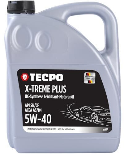 TECPO Motoröl 5W40 Öl X-TREME Plus Öl, 5 Liter 5W-40 Gebinde HC-Synthese für Diesel-und Benzinmotoren entspricht API SN/CF/ACEA A3/B4 / 502/505 / 226.3/226.5 / Longlife 01/98