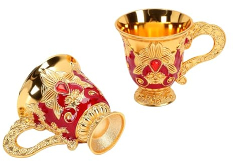 Fdit Juego de Cáliz Dorado, 2 Piezas Copas Medievales de Esmalte, para Vino