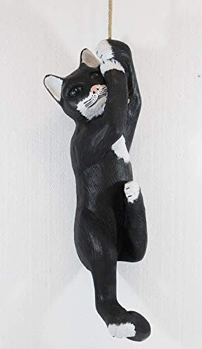JS Garten Deko Dekorationsfigur Katze am Seil hängend H 48 cm (ohne Seil) Tierfigur aus Kunstharz