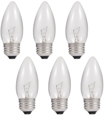 SCOMX 40W Incandescent Equivalent Energy Torpedo Tip Chandelier with Crystal Clear Incandescent Light Bulbs Tip Light Bulb and Medium E26 Candelabra Base (6)
