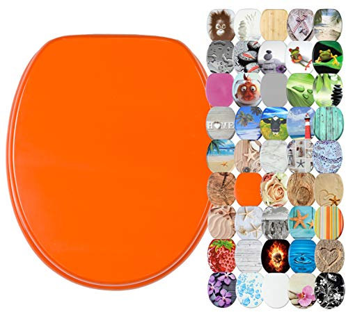 Sanilo WC Sitz ohne Absenkautomatik, viele neue Toilettendeckel zur Auswahl, hochwertige Oberfläche, stabile Scharniere, leichte Montage (Orange)