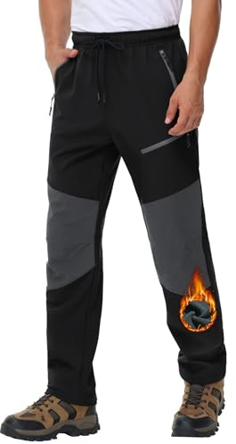 MOCOLY Pantalon Trekking Invierno Hombre Pantalón Esqui Termico Impermeables Pantalones Softshell Cargo Cálidos con Forro Polar para Senderismo Montaña Nieve Moto Ski Snowboard Caza Trabajo Negro XXL