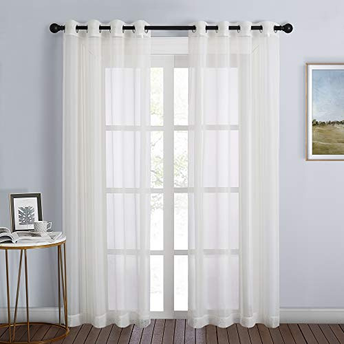 NICETOWN Sheer Curtains for Bedroom Windows 84 inch Length, Grommet Casual Voile Sheer with Light Filter Window Treatments for Nursery/Living Room, Beige, Set of 2, 54 Wide