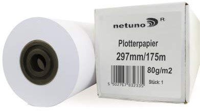 Netuno 1x Weiß Plotter- und Kopierrolle 297 mm x 175 m 80 g/qm Hülse 76 mm Papierrolle für Großformatkopierer für die Großflächenkopierung Qualitätskopierpapier Rollen-Kopierpapier