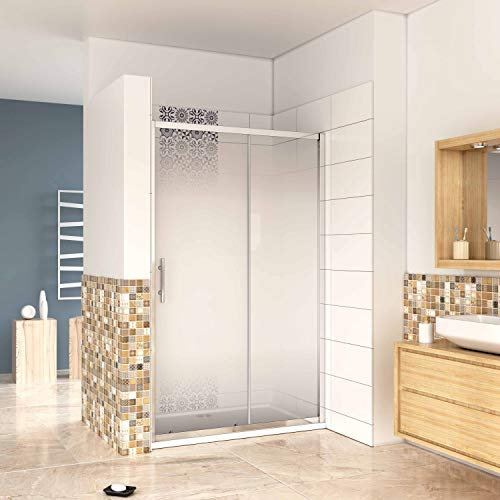 AICA SANITARIOS Mampara de ducha con puertas correderas, Vidrio Templado de 6 mm (ESG), Opaco y Claro, 140x190cm