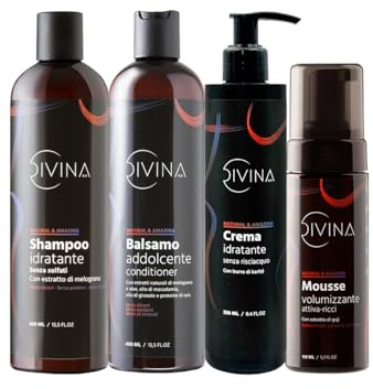 Kit Addolcente e Volumizzante per capelli mossi, ricci, super ricci e afro Natural&Amazing di DIVINA BLK, 4 prodotti inclusi, trattamento completo