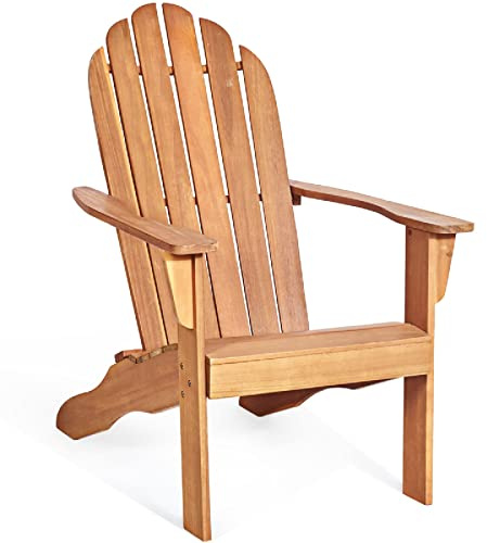 GIANTEX Adirondack Stuhl, Gartenstuhl aus Akazie Holz, Garten Sessel rustikal, Westport Chair/Sessel Design, Gartenmöbel Holzliege 160 kg belastbar, Holzstuhl ergonomisch für Garten, Balkon (Natur)