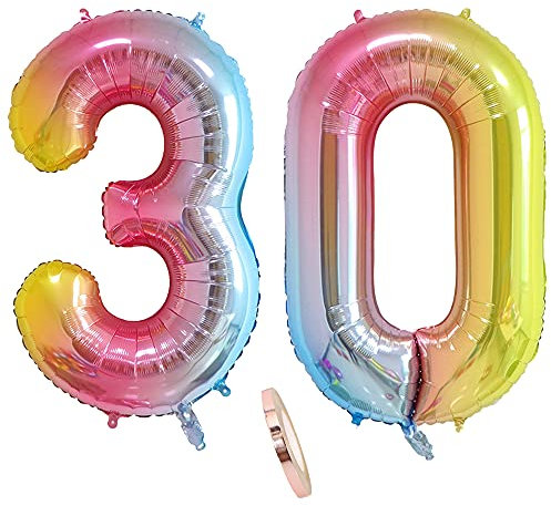 Numéro Ballon 30 Ans Anniversaire Arc en Ciel Rose,XXXL 100cm Pink Géant Ballons Figurines Gonflable Hélium Feuille Chiffres Deco Pour Femme Homme La Décoration De Fête Mariage D'anniversaire