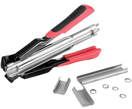 Hog Ring Pliers Automatic Fencing Pliers with 2500PCS Galvanised Fence Hog Rings C Type Nails Fencing Kit Wire Mesh Pet Cages Car Mattresses