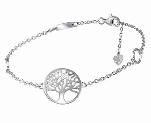 Turmalina by martina, Pulsera Árbol de la Vida de Plata de Ley 925, con Cadena de Eslabones, Larga de 17 cm y 3 cm de Extensor