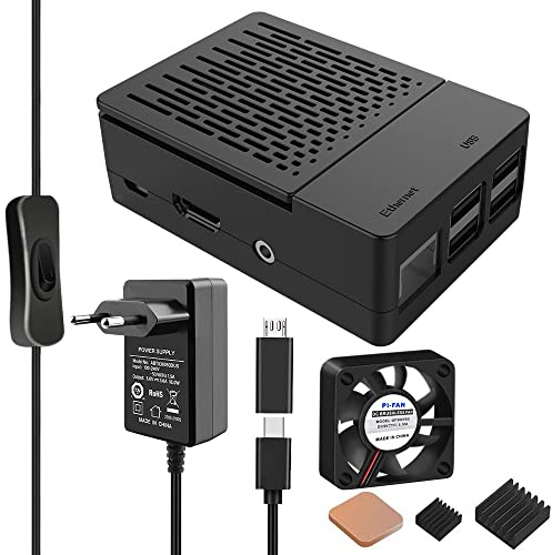 GeeekPi ABS Gehäuse für Raspberry Pi 3 Model B+, mit 18W 5V 3.6A USB C EIN/Aus Schalter Netzteil & Micro USB Adapter für Raspberry Pi 3 Model B / 3B+