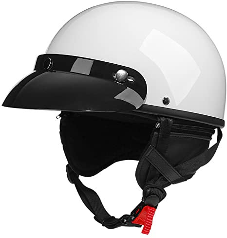 Retrò Mezzo Casco Da Motociclista Uomo E Donna Con Tesa E Sciarpa Casco A Scodella Portatile ECE Certificato Caschi Jet Demi Estiva,Per Equitazione All'aperto Bianco A,one size55-60CM