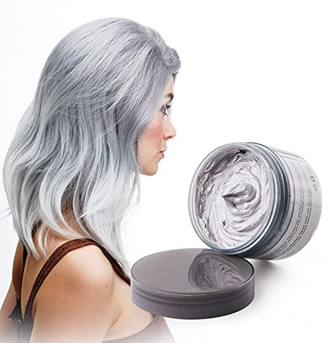 Haarfarbe Wachs, Temporäre Haarfarbe Silbergrau Haarfarbe 4,23 Unzen, Temporäre Haarfärbemittel Wachs für Party, Cosplay & Halloween (Silbergrau)