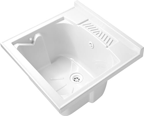 Lavatoio Lavapanni in Resina PP, Bianco, 60x60 Ideale per Ricambio o Installazione su Mobile o Piano da appoggio in Lavanderia o Cucina Incluso di Kit Sifoneria