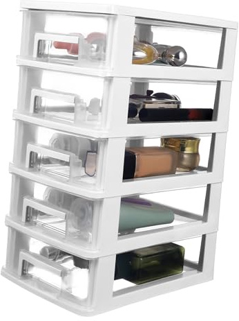 Toyvian Schubladenschrank 5-Schicht Schubladenbox Für Schreibtisch Transparenter Organizer Für Kleinteile Tragbarer Lagerschrank Aus Kunststoff Für Büro Arbeitszimmer Und Wohnzimmer