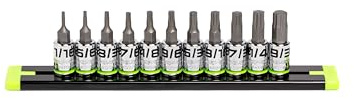 GRIPEDGE HEX Bit Socket Set | 11-PC - 1/4'' Drive Short SAE RPT Hex Driver Set | Sizes 1/16'' - 9/32'' | Made with S2 Steel | Includes Premium Aluminum Storage Rail |