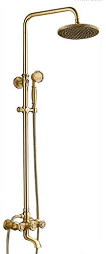 CAZARU Retro-Duschset, komplettes Duschsystem, Wasserhähne, Duschsäule, 3 Funktionen für die Dusche – Antik – Duschkopf inklusive/Säulen-Duschkopf, Brausebatterie, Dusche – Messing
