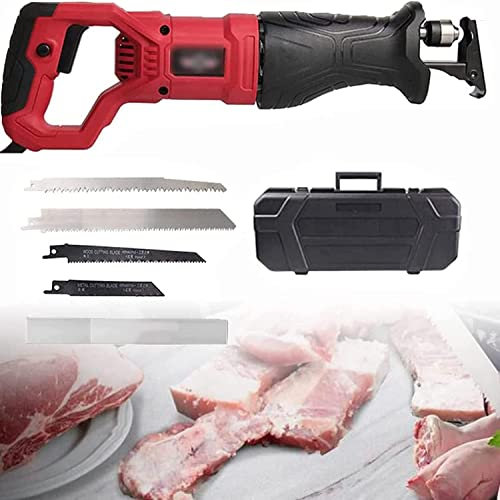 GBHJJ Sierra Huesos Eléctrica para Carnicero, Sierra Sable Inalámbrica, Sierra Sable con Cable, Manija Giratoria, Hoja de Sierra RecíProca de Acero Inoxidable,Red-900W