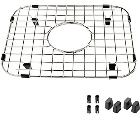 MY MIRONEY 13.58 x 11.61 Sink Protection Grid with Center Draining Hole Stainless Steel Sink Bottom Grid Metal Sink Grate with Sink Strainers Rubber Feet for Kitchen Sink