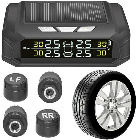 Idezek Reifendruckkontrollsystem | Drahtloses Solar-RV-TPMS mit LCD-Display - 4 Sensoren TPMS für Wohnwagen, Echtzeitüberwachung von Druck und Temperatur