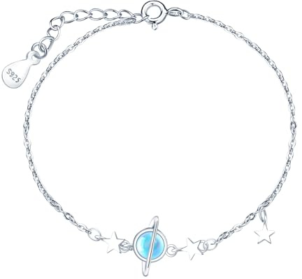 INFINIONLY Pulseras de Plata 925 con Circonita para Mujer Niña Elegante Pulsera Planeta Piedra Lunar con Creative Ajustable Cadena de Ancla