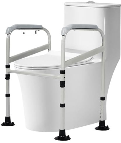 MYOYAY Toilettenstützgestell Ohne Bohren, Höhenverstellbar Toilette Aufstehhilfe WC Stützhilfe für Senioren, Rutschfeste Toilettengestell Haltegriffe mit Großer Saugnapf