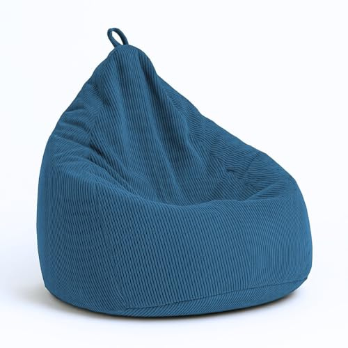 chilly pilley Sitzsack aus Cord mit EPS-Füllung - Sitzkissen - Bequem Bean Bag (Dunkelblau, 85x125)